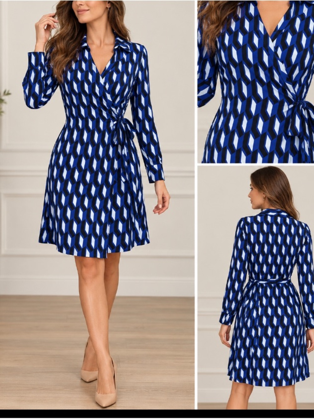 Diane Von Furstenberg Blue Geometric Wrap Dress
